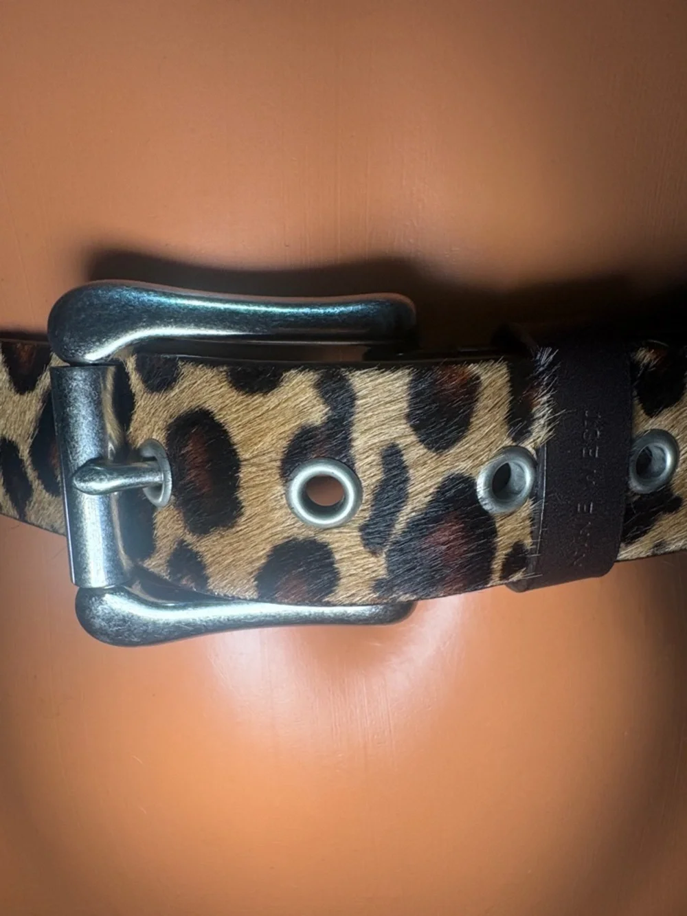 NINE WEST Cow Hair Leather Belt with Leopard Print $100 NWOT KL